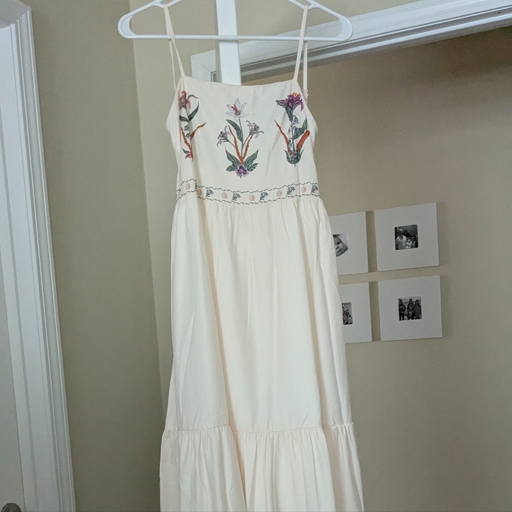 Commense Ivory Maxi Dress with Colorful Floral Details